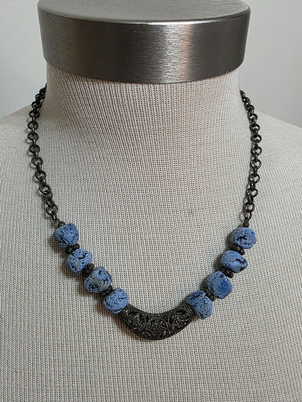 Brutalist Style Beaded Chain Necklace 20" Lobster Clasp